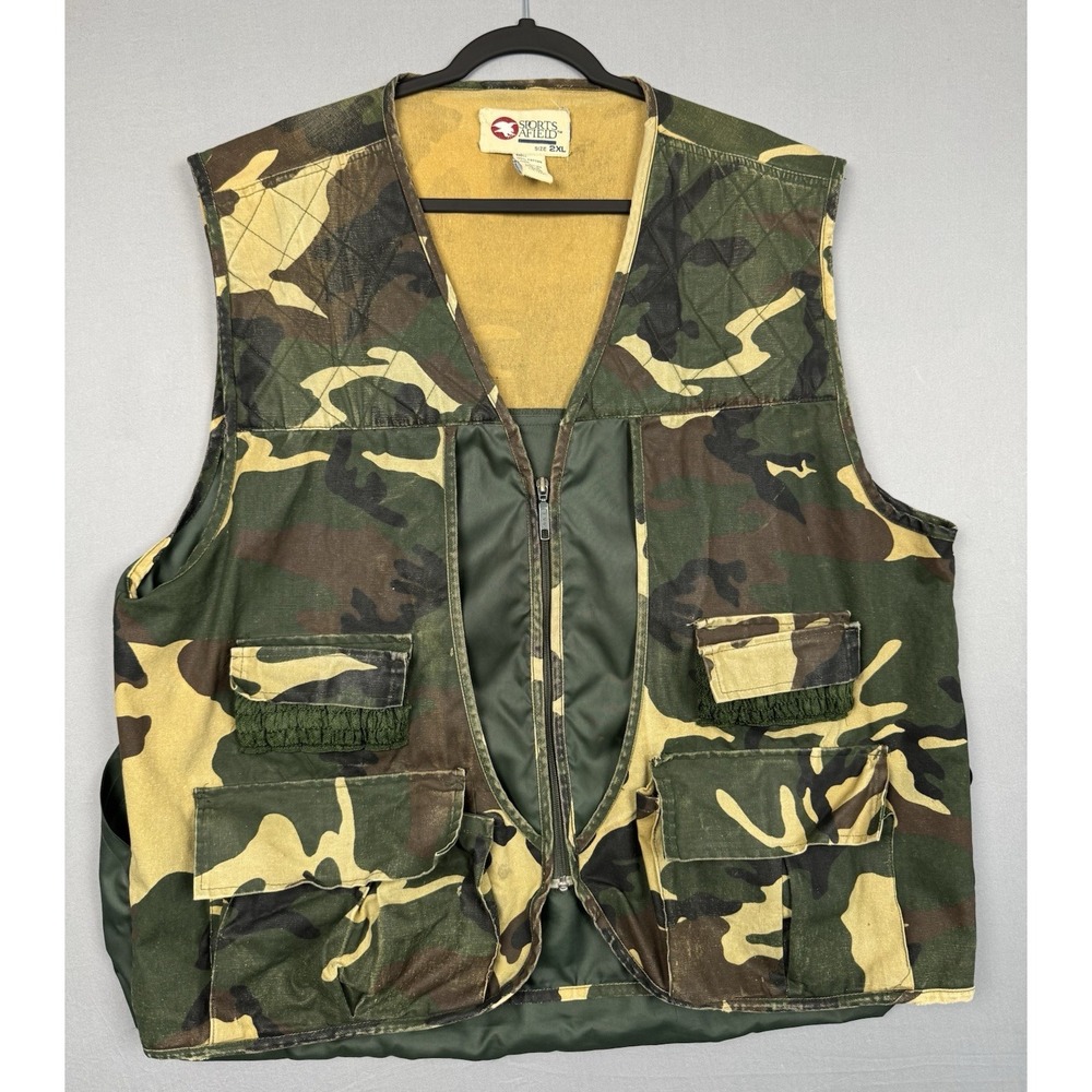 Vintage Sports Afield Army Camo‎ Vest Mens 2XL Bird Pouch Hunting Shooting Range
